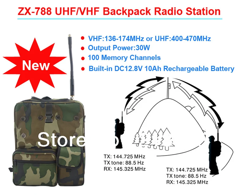 ZX 788 30W 100CH VHF/UHF рюкзак радиостанция/мобильный трансивер со встроенной батареей 10Ah