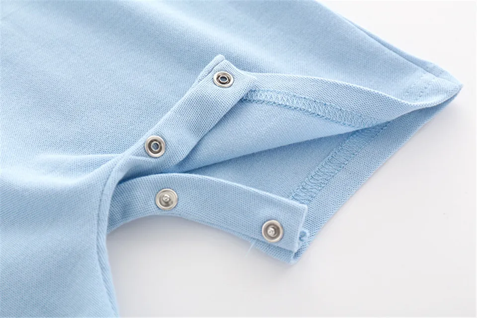 Детские трикотажные комбинезоны с отложным воротником для новорожденных мальчиков, пляжный костюм с короткими рукавами, летняя верхняя одежда Комбинезоны для маленьких детей от 0 до 18 месяцев