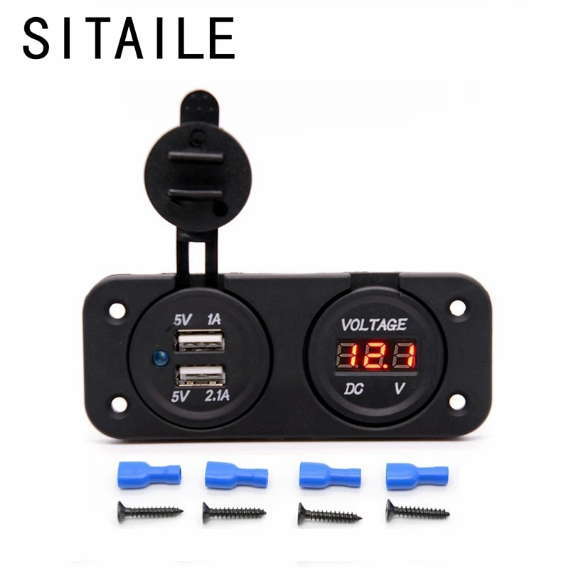 SITAILE Цифровой Дисплей Вольтметр + DC12-24V Водонепроницаемый Dual usb зарядное