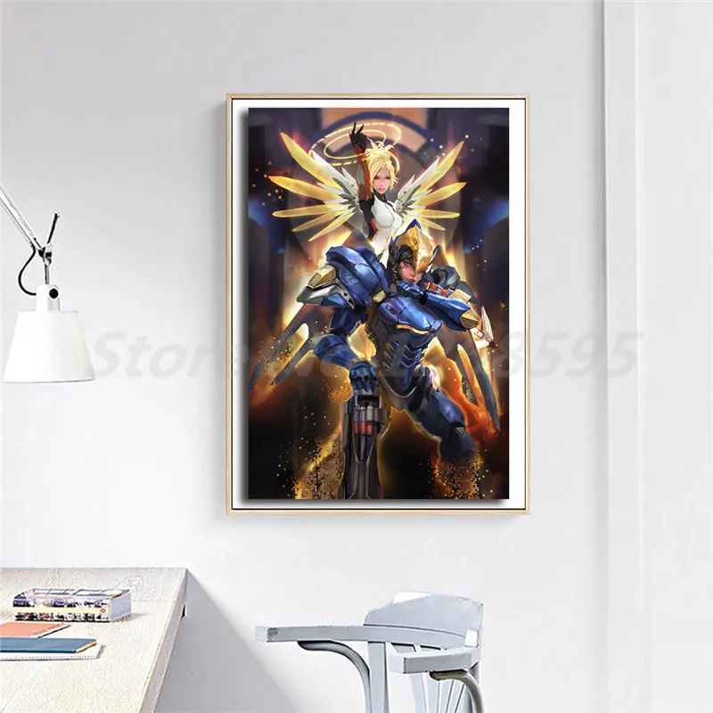 Игра Overwatchs OW Mercy Pharah плакат холст картины печати Гостиная домашний декор