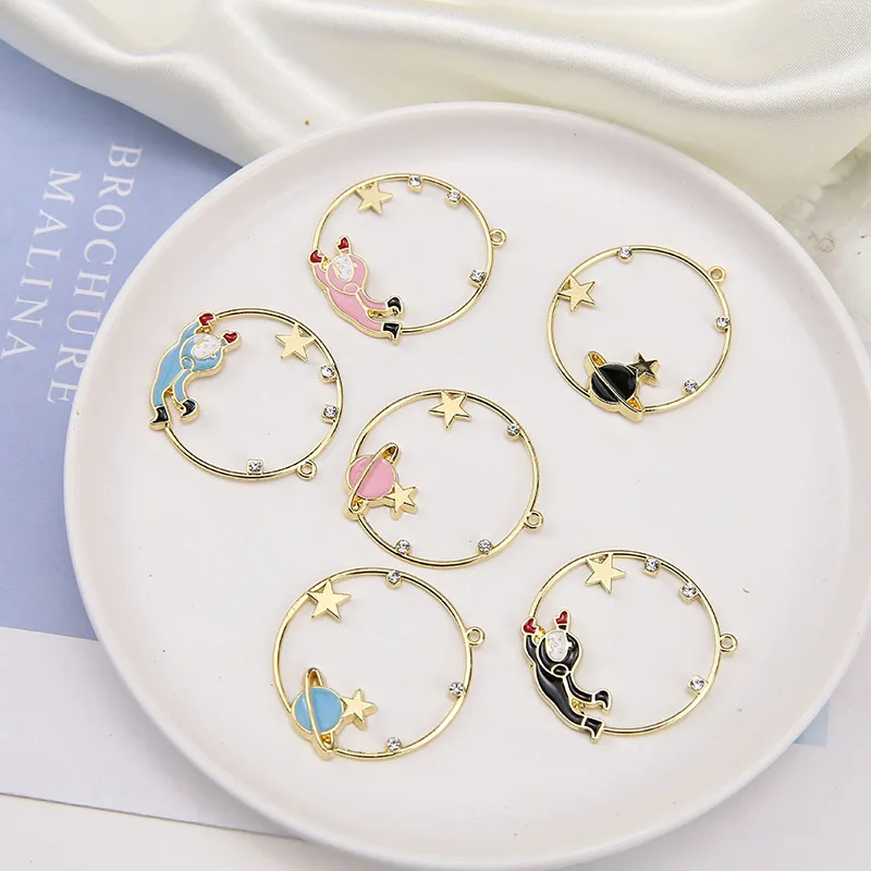 

30pcs/lot cartoon astronaut satellite core geometry rounds shape alloy floating locket charms diy jewelry earring pendant