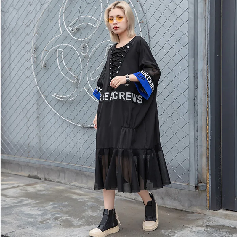 Johnature 2019 Summer Solid Color Patchwork Chiffon Sequined New Women Clothes Dress Streetwear Loose Dresses | Женская одежда