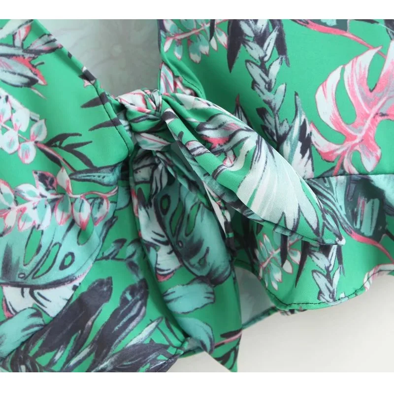 

2018 New Fashion Wild Flower Print V-neck Ruffled Sleeveless Short Shirt Women's Tide Elegant Women Tops