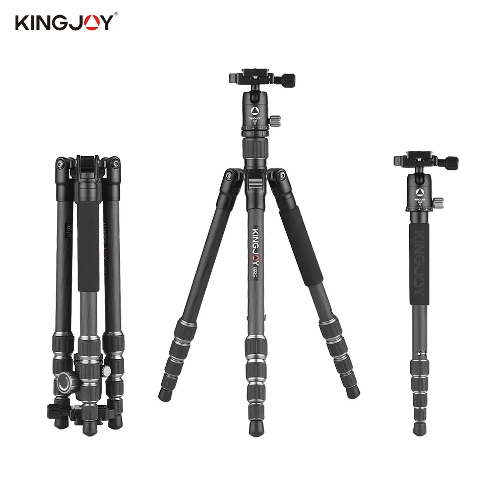 

Kingjoy G22C+G00 Tripod Portable Travel Carbon Fiber Camera Tripod Monopod w/360 Degree Ball Head for Canon Sony Nikon DSLR