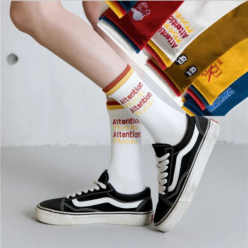 Fashion Garments Cotton Unisex Autumn Sport Socks and Male Crew sock Cartoon Decorative Pattern Daily Mix Color Casual Sock | Мужская