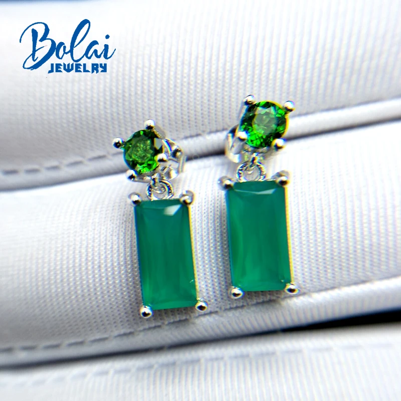 Bolaijewelry 2018 новый натуральный зеленый драгоценный камень агат и хром серьги из