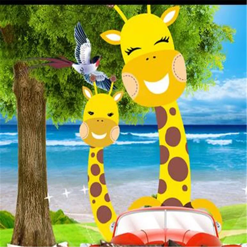 3D Custom Cartoon Pattern Wallpapers Kids Murals for Children's Room Background Giraffe Car Mural Tree Sea Pictures Walls Paper |