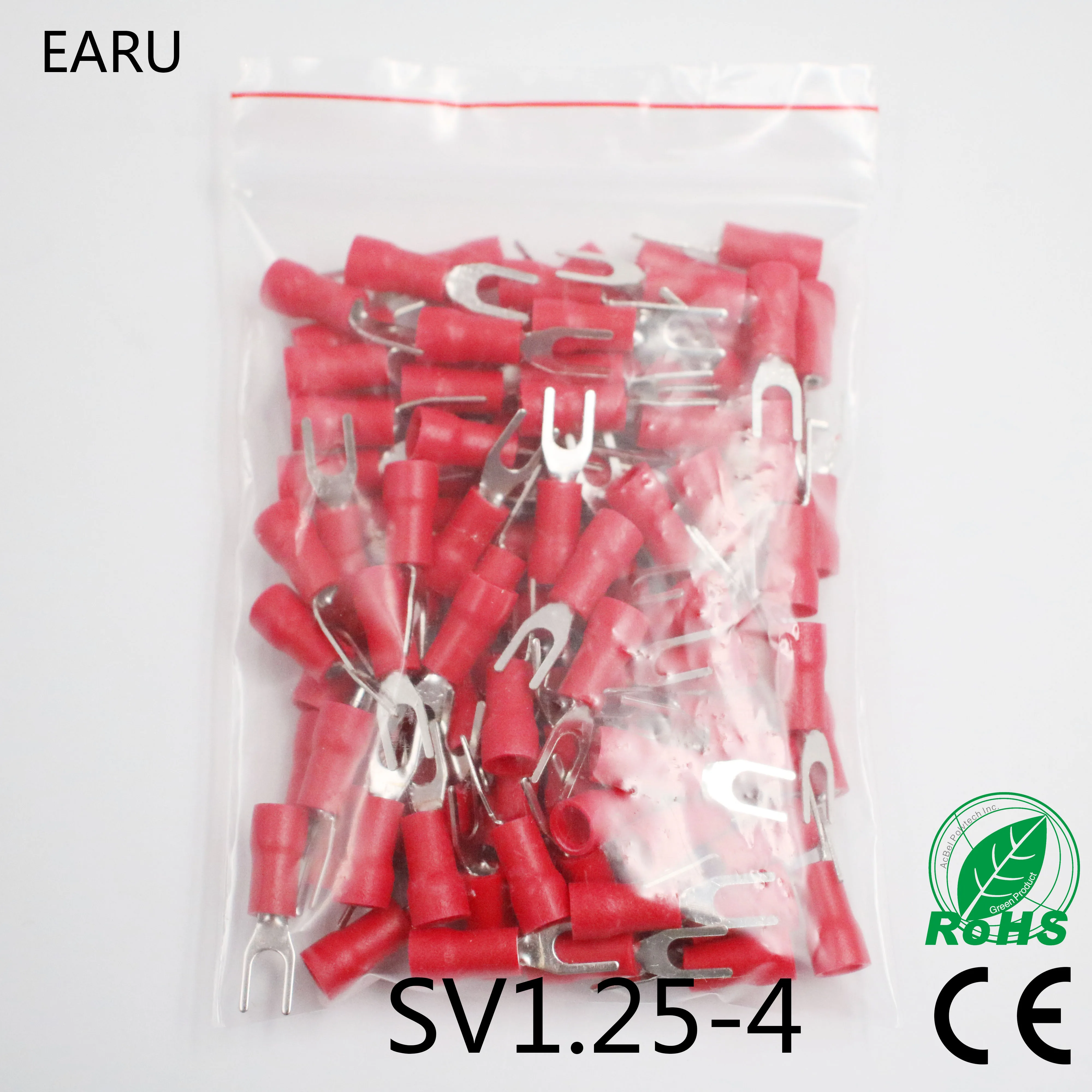 

SV1.25-4 Red Furcate Fork Spade 22~16AWG Wire Crimp pressed terminals Cable Wire Connector 100PCS/Pack SV1-4 SV