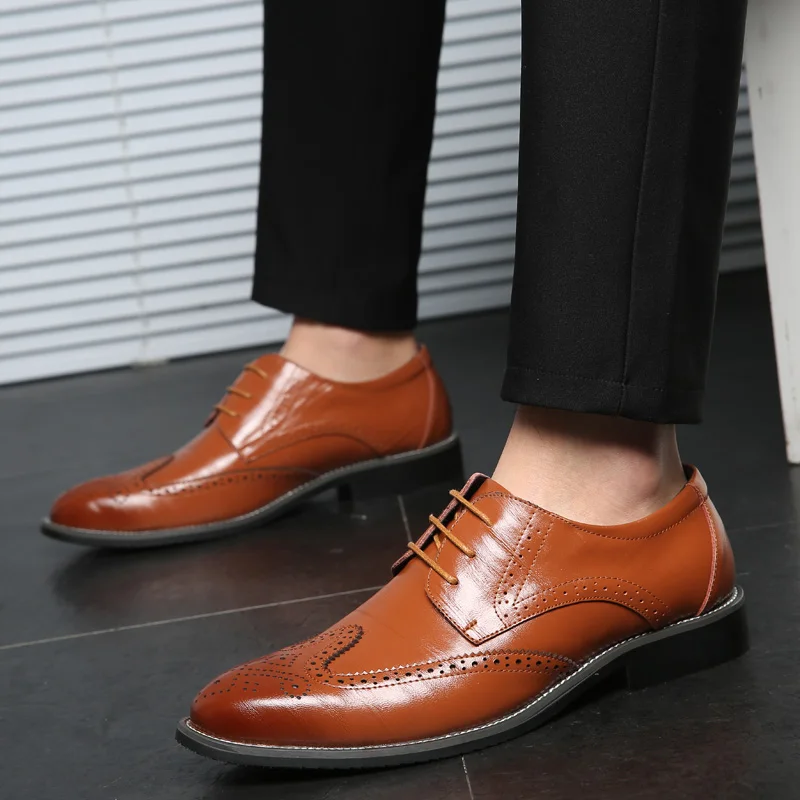 Luxury Genuine Leather Men Shoes Dress Summer Casual Oxfords Male Brogue Shoe Breathable Lace up Flats Chaussure Homme Plus Size | Обувь