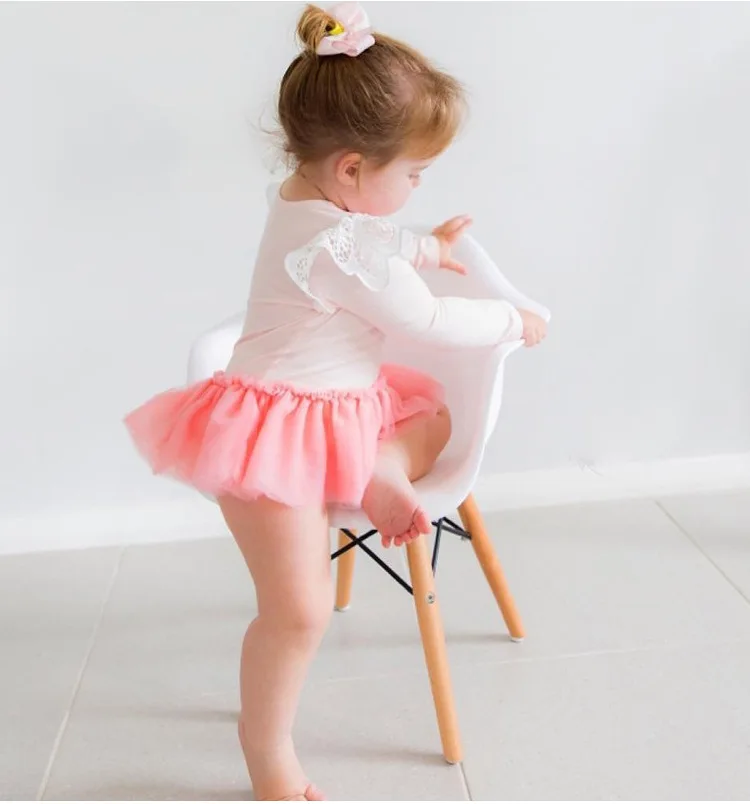 Cute Baby Dress Soft Cotton Newborn O-neck Long Sleeve Patchwork Mesh Toodler Girls 3 Colors XL27 | Детская одежда и обувь