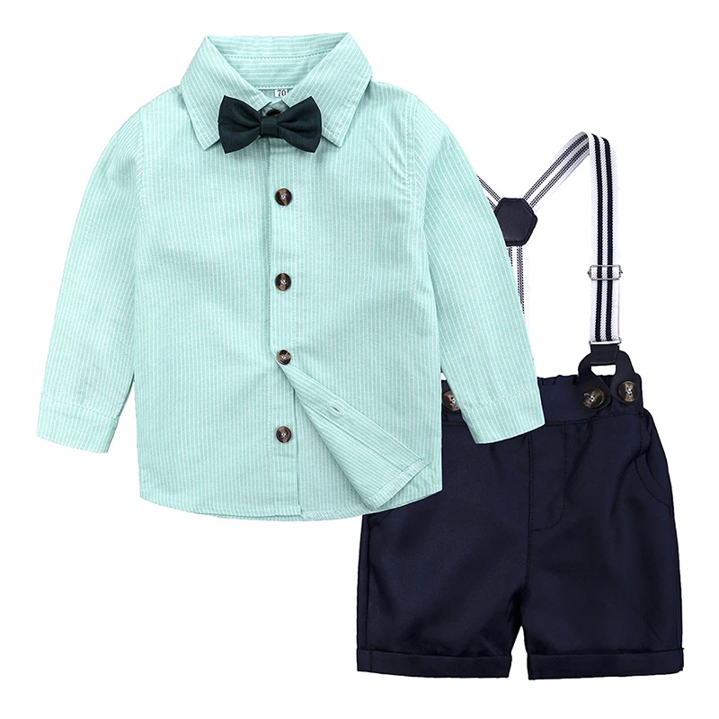 baby boy clothes long sleeve shirt with bow+overalls 2 pcs Gentleman Suits for 6-24M bebes party set wedding outfit |