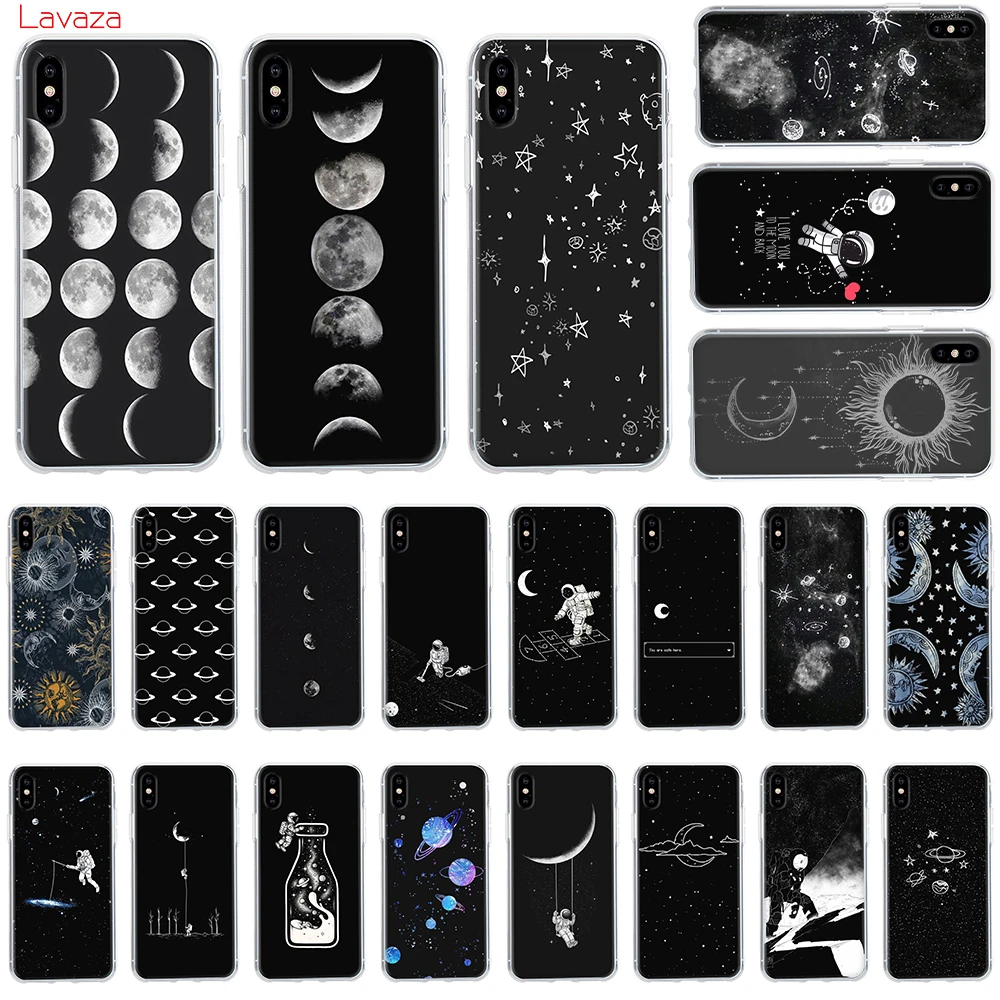 Твердый Чехол для Apple iPhone черный с белой луной звездами космосом 6 6s 7 8 Plus X 5 SE чехол