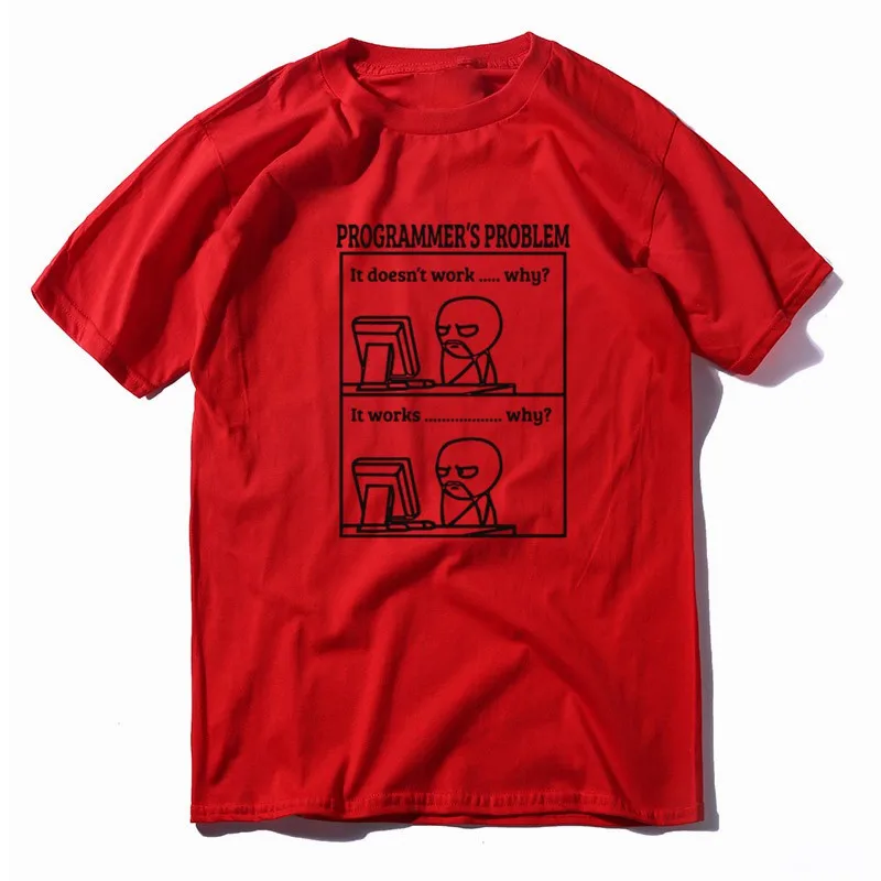 FU0147A-1RED- COOLMIND, хлопок, Забавный принт, программист, проблема, Мужская футболка, повседневная, летняя, Мужская футболка, свободная, Круглый ворот, футболка, мужские футболки - Цвет: FU0147A-1RED-