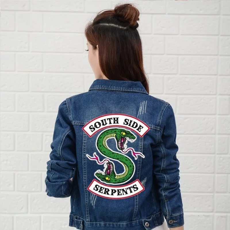 dark blue Ривердейл джинсы джинсовая куртка "South Side serpents" уличная топы весна джинсовая Для женщин Куртка Harajuku в стиле «хип-хоп» джинсовые Костюмы женский - Цвет: dark blue