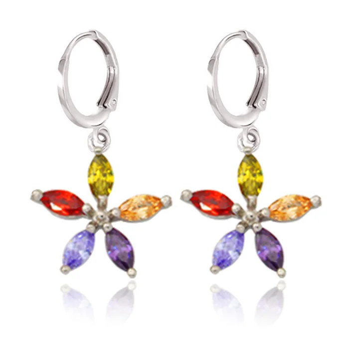 

U7 Flower Crystal Earrings Women Fashion Jewelry Trendy Gold Color Multicolor Cubic Zirconia Drop Star Earrings E370