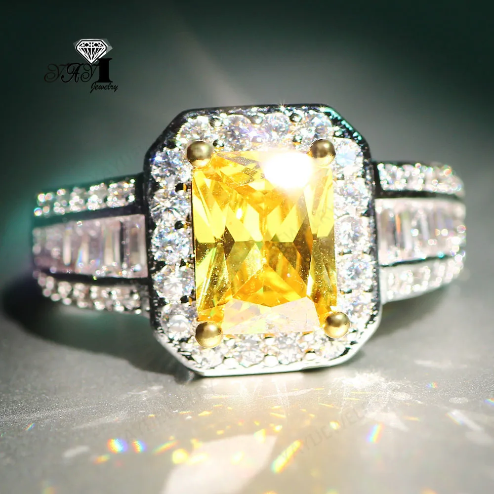 YaYI кольцо с голубым кристаллом 8.6CT желтый циркон серебро обручальные кольца Свадебные Кольца Сердце кольца День Святого Валентина девушки кольцо 024