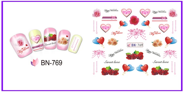 Uprettego 12 упак./лот воды Наклейка ногтей nail стикер Валентина Lip stick Высокий каблук обувь флакон духов Роза BN769-780