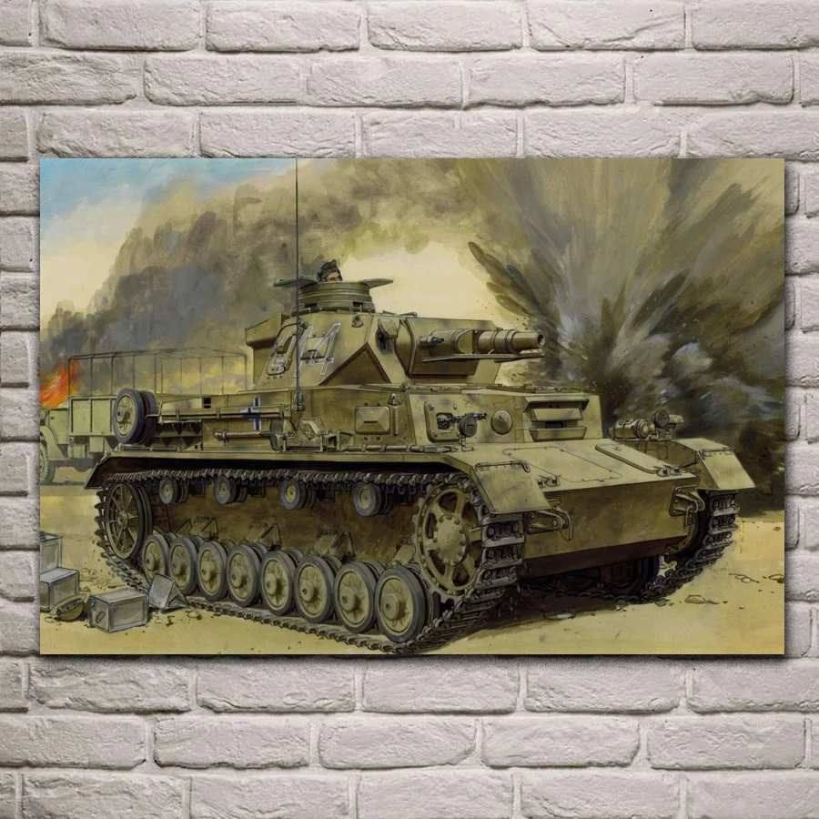 

WW2 North Afra Pz.Kpfw. IV Ausf. D DAK Germany tank fabric posters on the wall picture home art living room decoration QX085