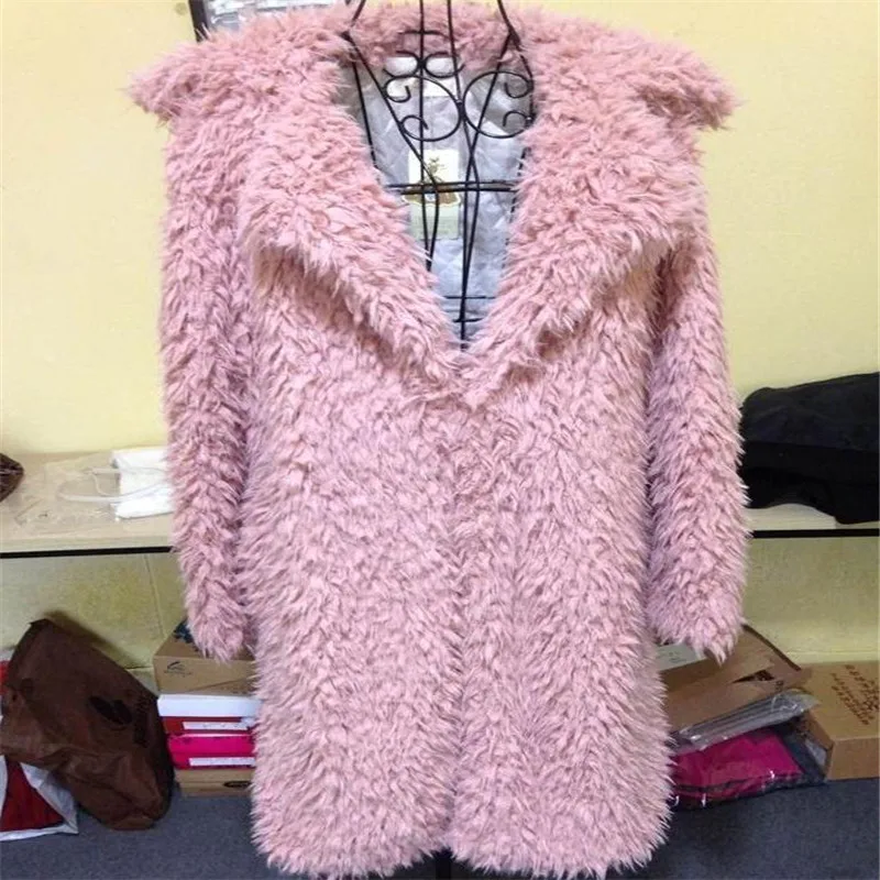 

Europe And America Autumn And Winter Women Wool Coat Jacket Lapel Hairy Long Coat Plus Cotton Warm Fashion Casual Jackets Coat
