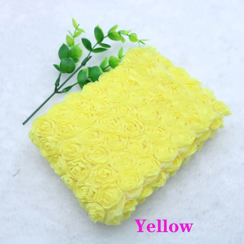 Yellow 1Y/Лот, 13 цветов, цветок розы, 3D, 8 см, шифон, кружевная отделка, лента, ткань для аппликации, шитье, свадебное украшение для головного убора, аксессуары - Цвет: Yellow