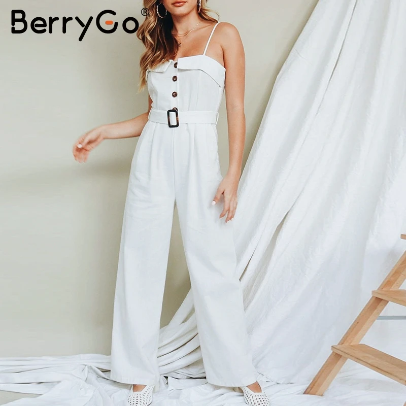 BerryGo элегантный Пояс Ремень Летний комбинезон Женщины Спагетти кнопка для