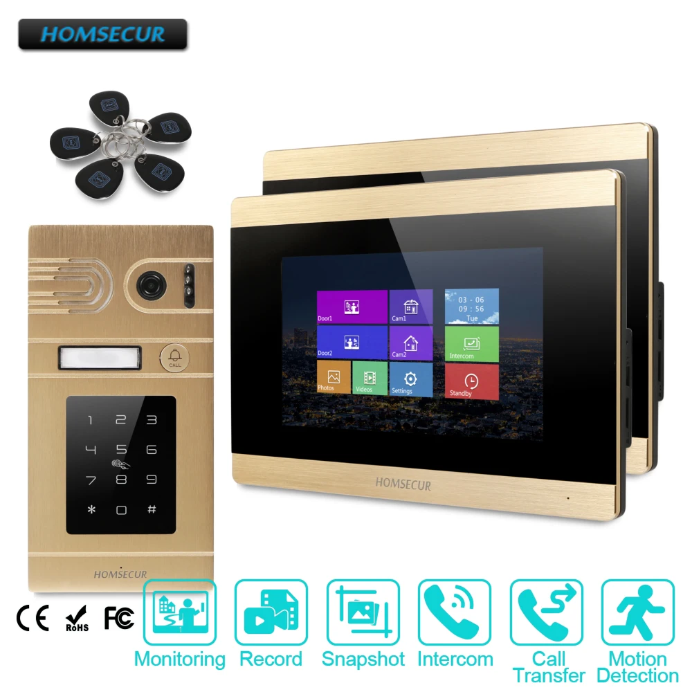 HOMSECUR 7 &quotВидеодомофон Система + Обнаружения Движения для Дома/Квартиры BC071 G BM715