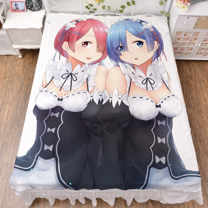Аниме Re-Zero Hajimeru Isekai Seikatsu персонаж сексуальная девушка Ram& Rem постельное белье из молочного волокна и фланелевое одеяло 150x200 см - Цвет: 5