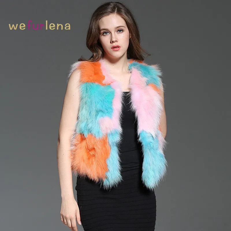 Welfurlena акция Женский жилет из натурального меха 2017 Осень и зима куртка енота с