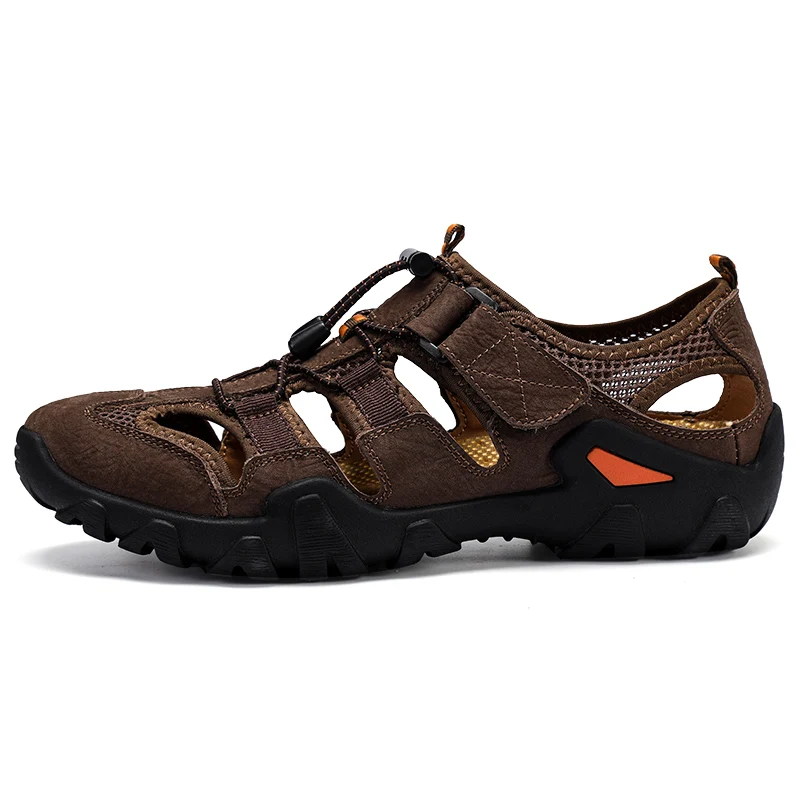 Dark brown VESONAL/Новинка года; летняя Уличная обувь из коровьей кожи; мужские сандалии; Классические мягкие пляжные сандалии для мужчин; повседневные сандалии; 1906 - Цвет: Dark brown