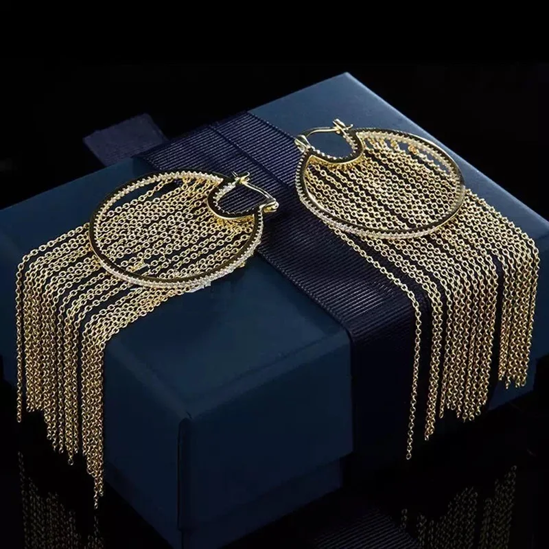 Хооп Серьги кругу проложен микро циркон серьги 925 стерлингового серебра цепь