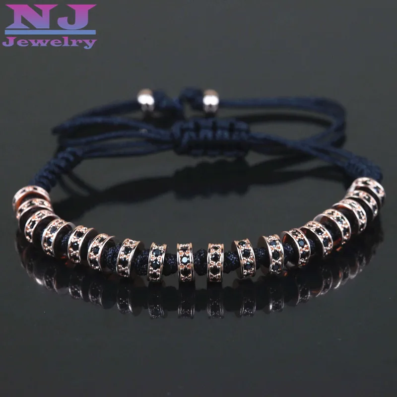 

2015 New Brand Anil Arjandas Men Bracelets,Rose Gold Micro Pave Black CZ Stoppers Beads Briading Macrame Bracelet,Jewelry Gift