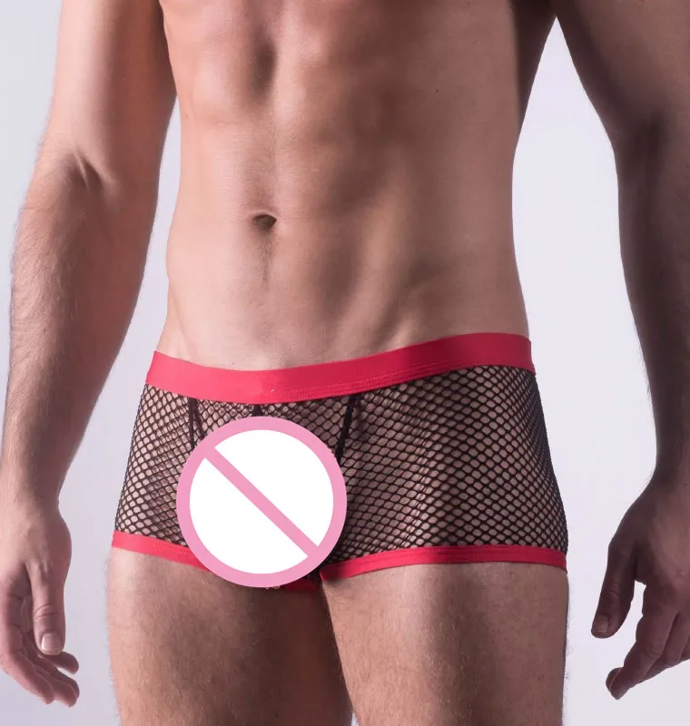 Мужские трусы боксеры с низкой посадкой черные в сетку сексуальное нижнее белье