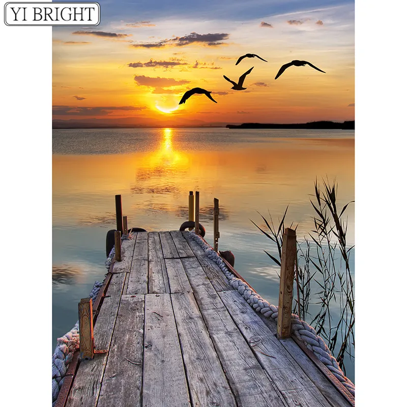 Diy Алмазная вышивка крестиком чайки установка солнце Алмазная вышивка квадратная Мозаика Декор природный пейзаж BK