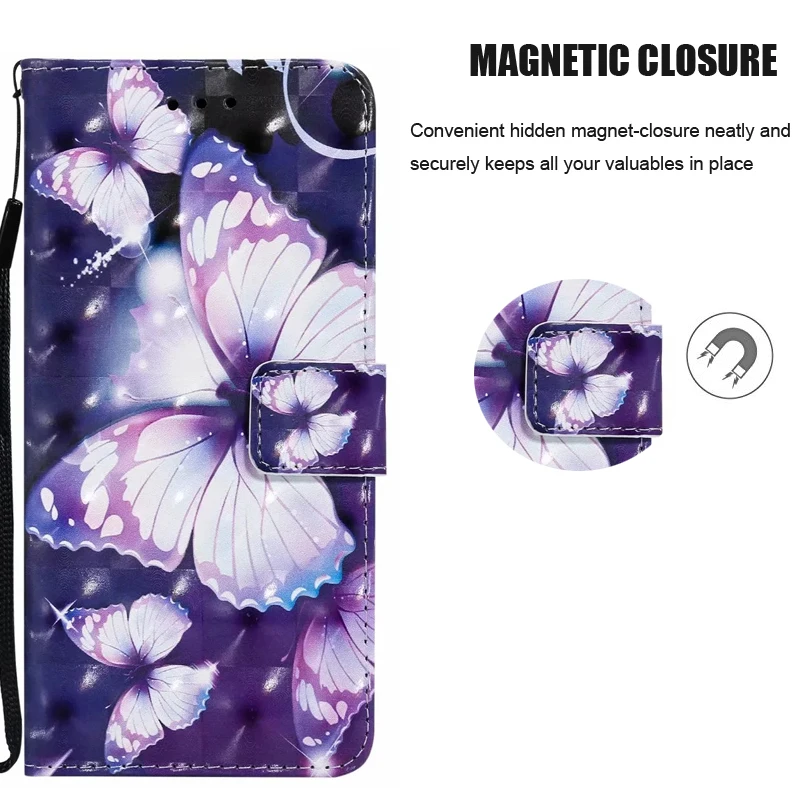 Кожаный чехол-книжка с 3D рисунком бабочки и слотом для карт чехол-подставка Samsung