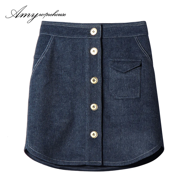 Эми вина дом Европейский Стиль юбка зима 2017 крест Высокая Талия Пуговицы