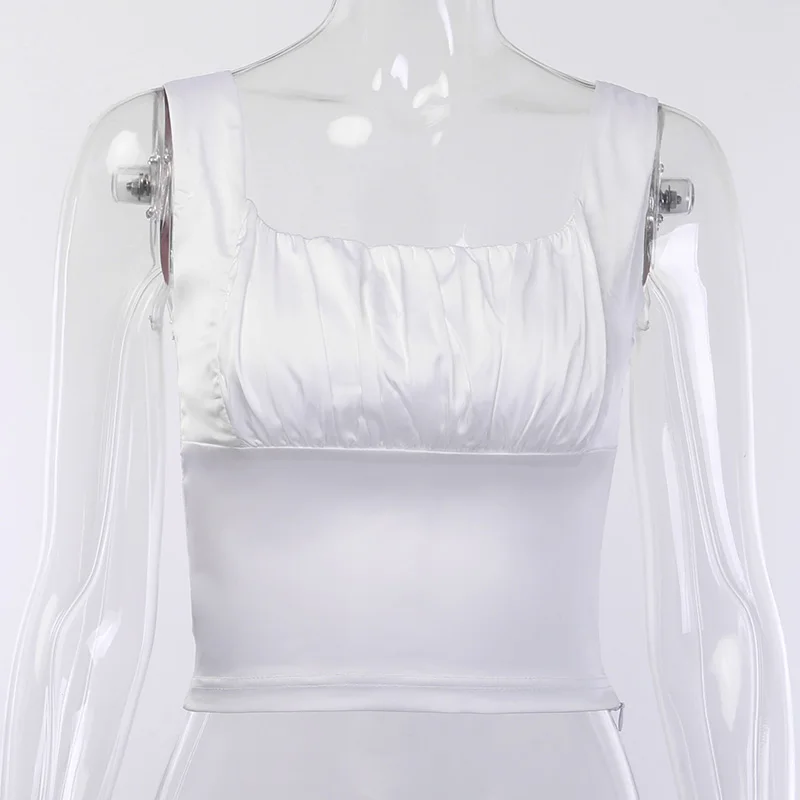white WannaThis женские топики с рюшами, с вырезом лодочкой, однотонные, белые, черные, тонкие, облегающие, открытая спина, сексуальные повседневные топы на бретелях, летние топы без рукавов - Цвет: white