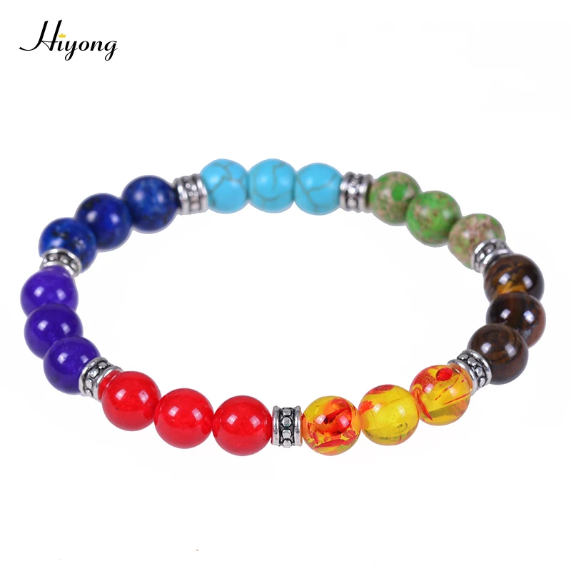 7 браслеты чакры Reiki исцеляющий Балансирующий Круглый бисер натуральный камень