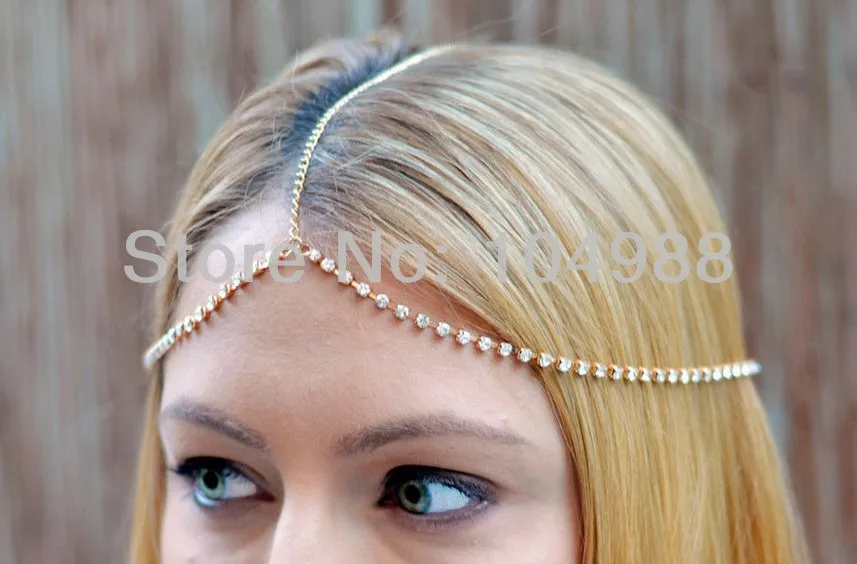 Новый стиль Женская любимая золотая бижутерия со стразами цепочка для волос