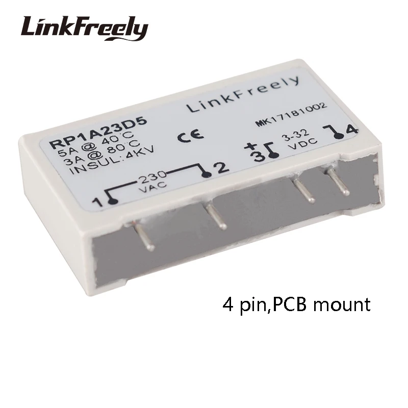 RP1A23D5 1 фаза PCB твердотельное реле 4 Pin DC AC 3V 5V 12V 24V DC вход выход 230VAC 480VAC 3A 5A SSR релейный модуль переключателя