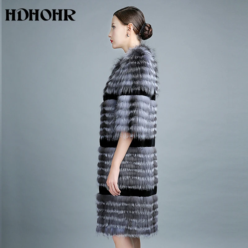 Меховое пальто HDHOHR из серебристой лисы зимние теплые меховые для женщин вязаные
