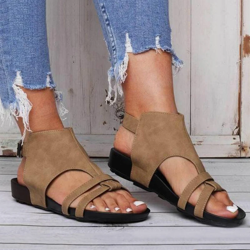 2019 женские сандалии-гладиаторы с открытым носком и пряжкой на ремешке римские