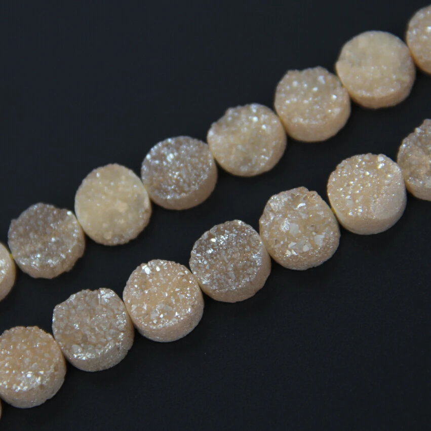 20 шт. нитка натуральная Шампанская титановая Друза плоские круглые бусины