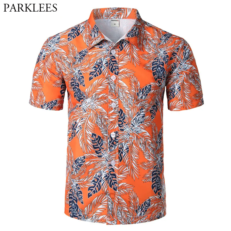 Мужская хипстерская гавайская рубашка с принтом листьев 2018 модная летняя