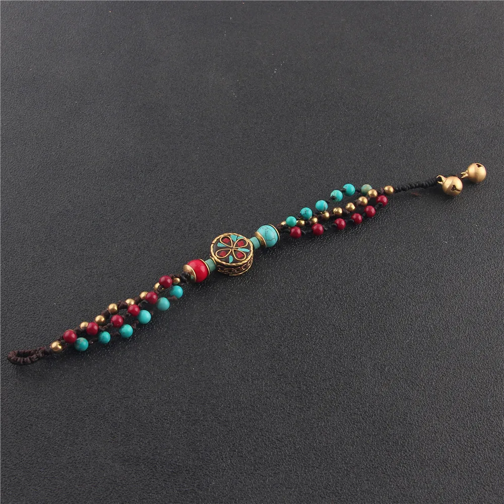 AMOURJOUX этнический Ретро многослойный цветной камень бисером Круглый браслет с