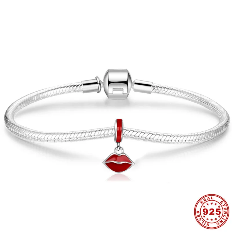 Jiayiqi большие красные губы Подвески серебряные бусины 925 пробы Fit Шарм DIY браслет