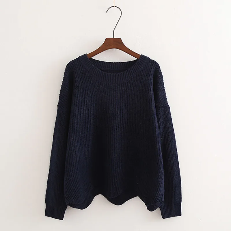 Женские свитера и пуловеры с круглым вырезом повседневный однотонный вязаный