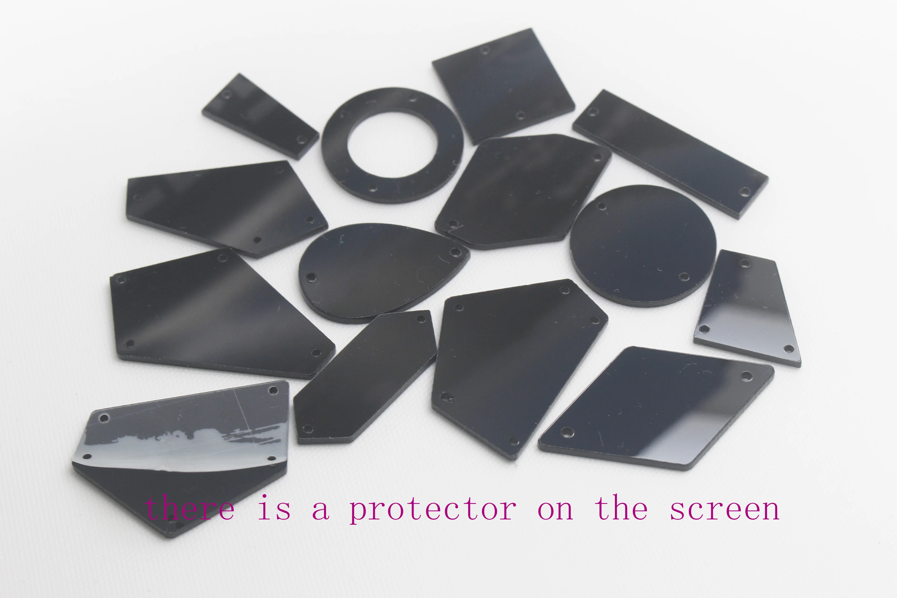 50pcs Top quality jet black color mix shaped flat back mirror organic glass sew on acryl rhinestones with holes | Дом и сад