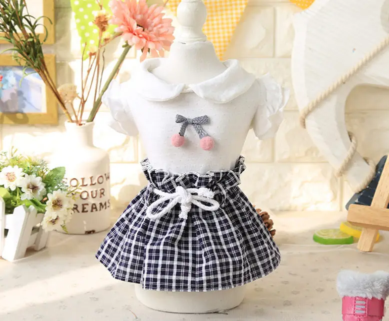 Клетчатое Вишневое платье принцессы собак товары для питомцев 100% хлопок Одежда