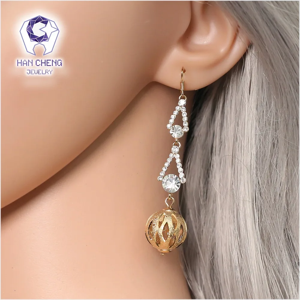 Новые модные висячие серьги HanCheng с золотым полым шариком длинным драгоценным