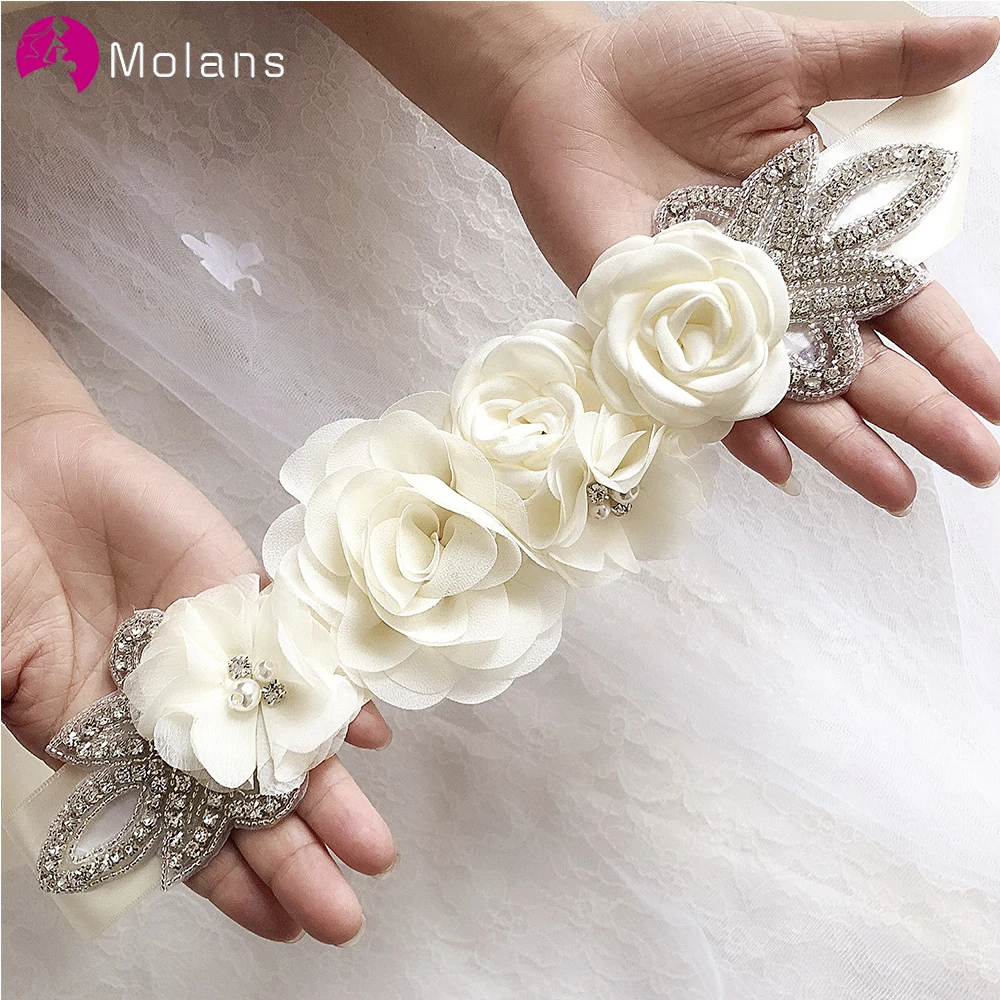 Ремни для платья MOLANS с жемчугом однотонные шифоновые цветы свадебный пояс Ручной
